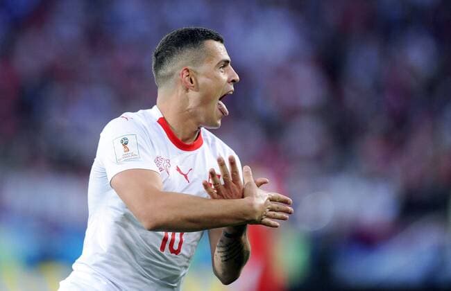 Mandatory Credit: Photo by Norbert Barczyk Pressfocus Shutterstock (9725017am) Granit Xhaka of Switzerland celebrates scoring a goal Serbia v Switzerland, Group E, 2018 FIFA World Cup, WM, Weltmeisterschaft, Fussball football match, Kaliningrad Stadium, Russia - 22 Jun 2018 Serbia v Switzerland, Group E, 2018 FIFA World Cup football match, Kaliningrad Stadium, Russia - 22 Jun 2018  Copyright: xNorbertxBarczyk Pressfocus Shutterstockx 9725017am