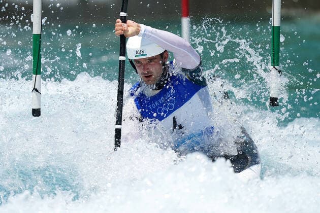 OLY21 CANOE TRAINING, Lucien Delfour of Australia during a practice session at the Kasai Canoe Slalom Centre ahead of the start of the Tokyo Olympic Games, Olympische Spiele, Olympia, OS in Tokyo, Japan, Friday, July 23, 2021. ( NO ARCHIVING, EDITORIAL USE ONLY, NO USE IN BOOKS WITHOUT CONSENT TOKYO JAPAN  Copyright: xMIKExEGERTONx 20210723001559363440