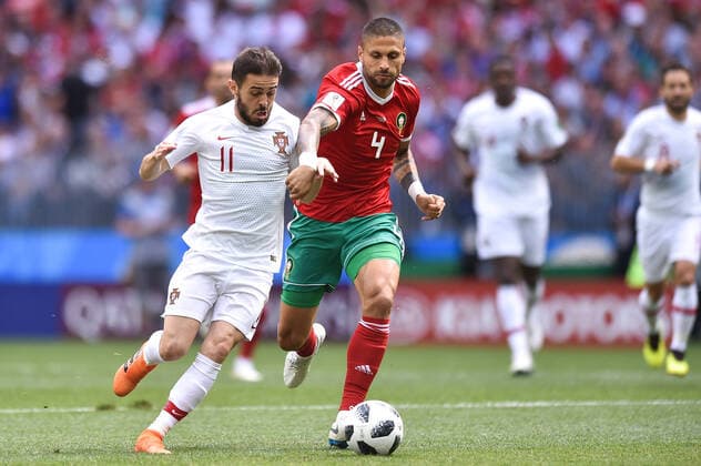 Mandatory Credit: Photo by Lukasz Laskowski Press Focus Shutterstock (9722764b) Bernardo Silva of Portugal and Manuel da Costa of Morocco Portugal v Morocco, Group B, 2018 FIFA World Cup, WM, Weltmeisterschaft, Fussball football match, Luzhniki Stadium, Moscow, Russia - 20 Jun 2018 Portugal v Morocco, Group B, 2018 FIFA World Cup football match, Luzhniki Stadium, Moscow, Russia - 20 Jun 2018  Copyright: xLukaszxLaskowski PressxFocus Shutterstockx 9722764b