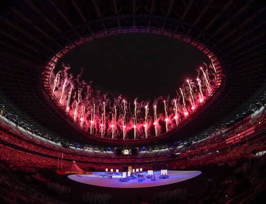 OLY21 OPENING CEREMONY, A general view during the Opening Ceremony of the Tokyo Olympic Games, Olympische Spiele, Olympia, OS at the Olympic Stadium, in Tokyo, Japan, Friday, July 23, 2021. ( NO ARCHIVING, EDITORIAL USE ONLY, NO USE IN BOOKS WITHOUT CONSENT TOKYO JAPAN  Copyright: xJOHNxCOWPLANDx 20210723001559434022