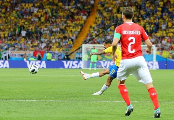Mandatory Credit: Photo by Michael Zemanek BPI Shutterstock (9718733ae) Philippe Coutinho of Brazil scores the opening goal 1-0 Brazil v Switzerland, Group E, 2018 FIFA World Cup, WM, Weltmeisterschaft, Fussball football match, Rostov Arena, Rostov-on-Don, Russia - 17 Jun 2018 Brazil v Switzerland, Group E, 2018 FIFA World Cup football match, Rostov Arena, Rostov-on-Don, Russia - 17 Jun 2018  Copyright: xMichaelxZemanek BPI Shutterstockx 9718733ae
