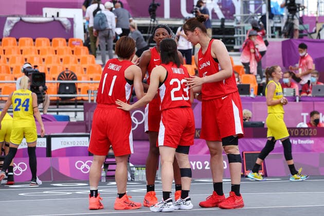 Japan women s team group, Mannschaftsbild, Totale (JPN), JULY 24, 2021 - 3x3 Basketball : Women s Pool round match between Romania - Japan during the Tokyo 2020 Olympic Games, Olympische Spiele, Olympia, OS at the Aomi Urban Sports Park in Tokyo, Japan. Noxthirdxpartyxsales  (165308616)