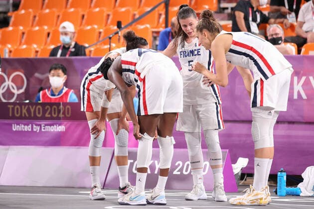 July 24, 2021, Aomi, Tokyo, Japan: Team huddle of France during the Women s Basketball 3x3 Pool Round Game between France and Italy at the Aomi Urban Sports Park on July 24th 2021 in Tokyo, Japan Aomi Japan - ZUMAc179 20210724_zep_c179_068 Copyright: xMickaelxChavetx