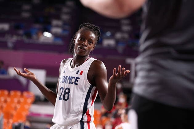 July 24, 2021, Aomi, Tokyo, Japan: Mamignan TOURE of France reacts to a decision made by the referee during the Women s Basketball 3x3 Pool Round Game between France and Italy at the Aomi Urban Sports Park on July 24th 2021 in Tokyo, Japan Aomi Japan - ZUMAc179 20210724_zep_c179_075 Copyright: xMickaelxChavetx