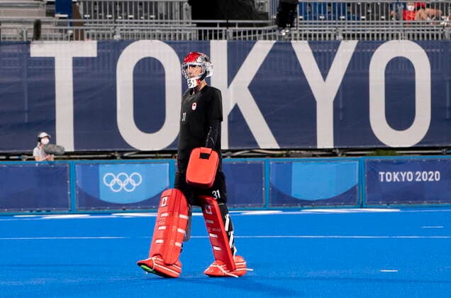 July 24, 2021, Tokyo, Japan: Canadian goalie Antoni Kindler walks back to his net during play against Germany in men s Field hockey, Feldhockey at the Tokyo Olympics, Saturday, July 24, 2021 in Tokyo, Japan. Antoni Kindler  - ZUMAc35_ 20210724_zaf_c35_024 Copyright: xAdrianxWyldx