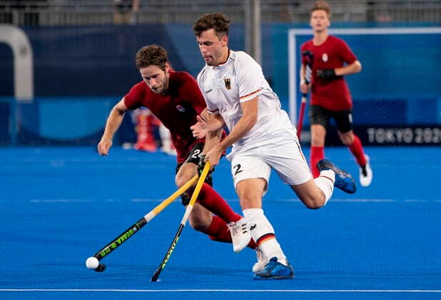 July 24, 2021, Tokyo, Japan: Canada s James Kirkpatrick steals the ball away from GermanyÃ¢â‚¬â ¢s Timm Herzbruch during men s Field hockey, Feldhockey action at the Tokyo Olympics, Saturday, July 24, 2021 in Tokyo, Japan. James Kirkpatrick Timm Herzbruch  - ZUMAc35_ 20210724_zaf_c35_071 Copyright: xAdrianxWyldx