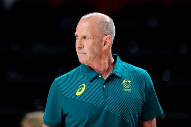 TOKYO, JAPAN - JULY 25: Head Coach Brian Goorjian of Team Australia during the Men s Basketball preliminary Round Group B - Match 3 between Australia and Nigeria on Day 2 of the Tokyo 2020 Olympic Games, Olympische Spiele, Olympia, OS at Saitama Super Arena on July 25, 2021 in Tokyo, Japan. (Photo by Pete Dovgan Speed Media Icon Sportswire) OLYMPICS: JUL 25 Olympics Tokyo 2020 Icon2107250077