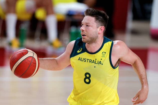 TOKYO, JAPAN - JULY 25: Matthew Dellavedova of Team Australia controls the ball during the Men s Basketball preliminary Round Group B - Match 3 between Australia and Nigeria on Day 2 of the Tokyo 2020 Olympic Games, Olympische Spiele, Olympia, OS at Saitama Super Arena on July 25, 2021 in Tokyo, Japan. (Photo by Pete Dovgan Speed Media Icon Sportswire) OLYMPICS: JUL 25 Olympics Tokyo 2020 Icon2107250109