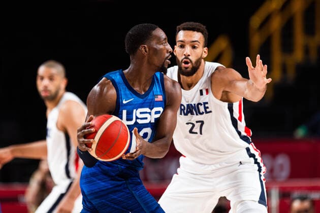 210725 Edrice Femi Adebayo of USA and Rudy Gobert of France compete in the basketball game between France and USA during day 2 of the Tokyo 2020 Olympic Games on July 25, 2021 in Tokyo Photo Jon Olav Nesvold BILDBYRAN COP 217 JE0005 basketball basketball olympic games olympics os ol olympics olympics olympics tokyo2020 tokyo 2020 tokyo os tokyo ol bbeng france france usa united states,  Copyright: JONxOLAVxNESVOLD BB210725JE037