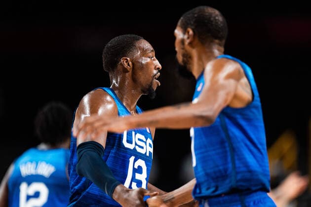 210725 Edrice Femi Adebayo of USA celebrates in the basketball game between France and USA during day 2 of the Tokyo 2020 Olympic Games on July 25, 2021 in Tokyo Photo Jon Olav Nesvold BILDBYRAN COP 217 JE0005 basketball basketball olympic games olympics os ol olympiska spel olympiske leker tokyo2020 tokyo 2020 tokyo os tokyo ol bbeng france france usa united states jubel,  Copyright: JONxOLAVxNESVOLD BB210725JE039
