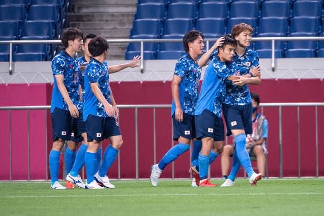 Japan team (JPN), celebrating the 1-0 score Footaball, Japan vs Mexico Group A JULY 25, 2021: Tokyo 2020 Olympic Games, Olympische Spiele, Olympia, OS at Saitama Stadium, Japan. Noxthirdxpartyxsales  (165428156)