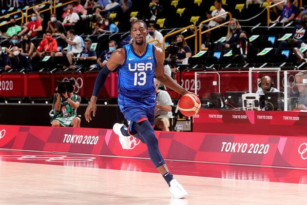 TOKYO, JAPAN - JULY 25: Bam Adebayo of Team United States controls the ball during the Men s Basketball Preliminary Round Group A - Match 4 between France and USA on Day 2 of the Tokyo 2020 Olympic Games, Olympische Spiele, Olympia, OS at Saitama Super Arena on July 25, 2021 in Tokyo, Japan. (Photo by Pete Dovgan Speed Media Icon Sportswire) OLYMPICS: JUL 25 Olympics Tokyo 2020 Icon2107250224
