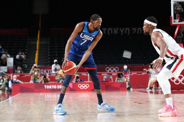 Tokio 2020 im Jahr 2021, Basketball, Herren, Frankreich - USA July 25, 2021, Saitama, Tokyo, Japan: Kevin DURANT of the United States in action during Men s Preliminary Round Group A Game between France and the United States at the Saitama Super Arena on July 25th 2021 in Saitama, Japan Saitama Japan - ZUMAc179 20210725_zep_c179_118 Copyright: xMickaelxChavetx