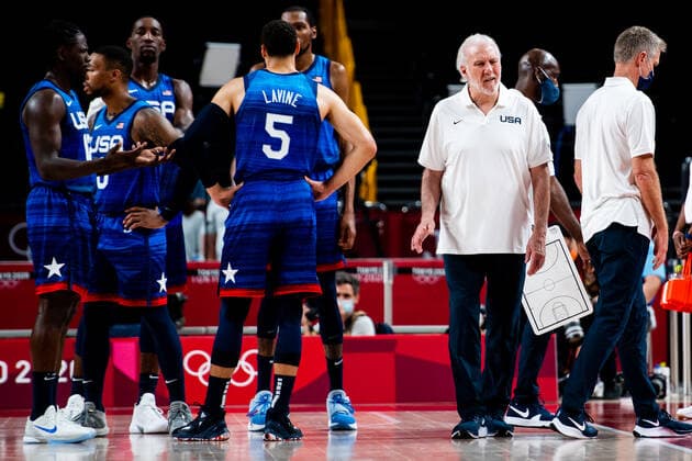 210725 Gregg Popovich, head coach of USA, reacts in the basketball game between France and USA during day 2 of the Tokyo 2020 Olympic Games on July 25, 2021 in Tokyo Photo Jon Olav Nesvold BILDBYRAN COP 217 JE0005 basketball basketball olympic games olympics os ol olympiska games olympics tokyo2020 tokyo 2020 tokyo os tokyo ol bbeng france france usa united states,  Copyright: JONxOLAVxNESVOLD BB210725JE058