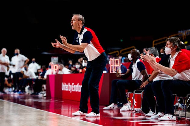 210725 Vincent Collet, head coach of France, in the basketball game between France and USA during day 2 of the Tokyo 2020 Olympic Games on July 25, 2021 in Tokyo Photo Jon Olav Nesvold BILDBYRAN COP 217 JE0005 basketball basketball olympic games olympics os ol olympiska spel olympics tokyo2020 tokyo 2020 tokyo os tokyo ol bbeng france france usa united states,  Copyright: JONxOLAVxNESVOLD BB210725JE069