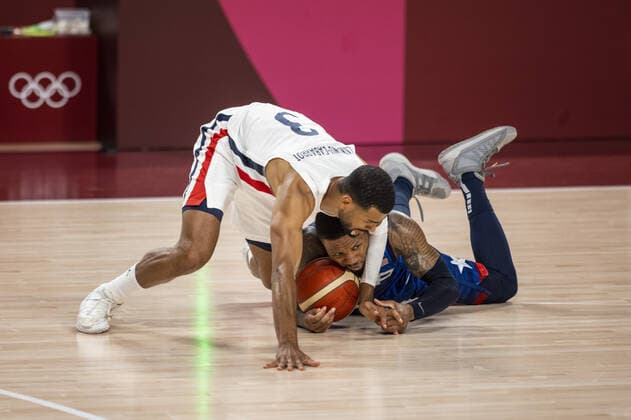 Tokyo Tokyo, 25 07 2021, Japan, Olympic Games LUWAWU KONGBO Timothe FRA , LILLARD Damian USA Basketball USA France Olympic Games, 2020 2021 Photo Moritz Müller Only for Editorial use