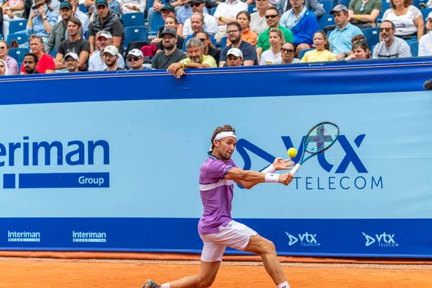 Switzerland: Casper Ruud wins the Gstaad Swiss Open ATP, Tennis Herren Tour 250 Series tournament Gstaad Switzerland, 07 25 2021: Casper Ruud of Norway is in action during the Gstaad Swiss Open ATP Tour 250 Series 2021 tournament final Gstaad Roy Emerson Arena Switzerland Copyright: EricxDubost