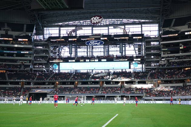 ARLINGTON, TX - JULY 25: A general view of AT&T Stadium is seen from the field in action during the CONCACAF Gold Cup quarterfinals match between Canada and Costa Rica on July 25, 2021 at AT&T Stadium in Arlington, TX. (Photo by Robin Alam Icon Sportswire) SOCCER: JUL 25 Concacaf Gold Cup Quarterfinal - Costa Rica v Canada Icon164210724034
