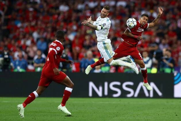 Mandatory Credit: Photo by Kieran Mcmanus BPI Shutterstock (9694071eu) Sergio Ramos of Real Madrid and Roberto Firmino of Liverpool Real Madrid v Liverpool, UEFA Champions League Final, Olimpiyskiy National Sports Complex Stadium, Kiev, UA, 26 May 2018 Real Madrid v Liverpool, UEFA Champions League Final, Olimpiyskiy National Sports Complex Stadium, Kiev, UA, 26 May 2018 Copyright: xKieranxMcmanus BPI Shutterstockx 9694071eu