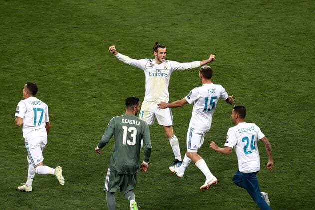 Mandatory Credit: Photo by Matt West BPI Shutterstock (9694071fu) Gareth Bale of Real Madrid celebrates at the full time whistle Real Madrid v Liverpool, UEFA Champions League Final, Olimpiyskiy National Sports Complex Stadium, Kiev, UA, 26 May 2018 Real Madrid v Liverpool, UEFA Champions League Final, Olimpiyskiy National Sports Complex Stadium, Kiev, UA, 26 May 2018 Copyright: xMattxWest BPI Shutterstockx 9694071fu