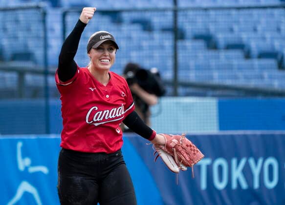 July 27, 2021, Yokohama, Japan: Canadian softball pitcher Danielle Lawrie, from Langley, B.C. celebrates after throwing the final pitch as Canada defeated Mexico to win the bronze medal at the 2020 Tokyo Olympics, Tuesday, July 27, 2021 in Yokohama, Japan. Canada News - July 27, 2021  - ZUMAc35_ 20210727_zaf_c35_022 Copyright: xThexCanadianxPressx