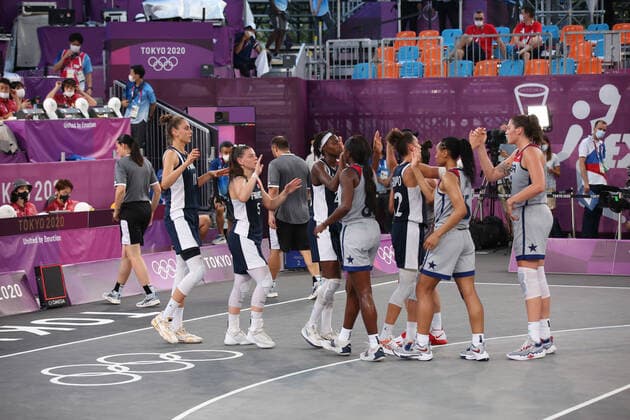 July 28, 2021, Aomi, Tokyo, Japan: Team USA defeatas Team France in the semifinal of the Women s 3x3 Basketball Tournament at the Aomi Urban Sports Park on July 28th 2021 in Tokyo, Japan Aomi Japan - ZUMAc179 20210728_zep_c179_107 Copyright: xMickaelxChavetx