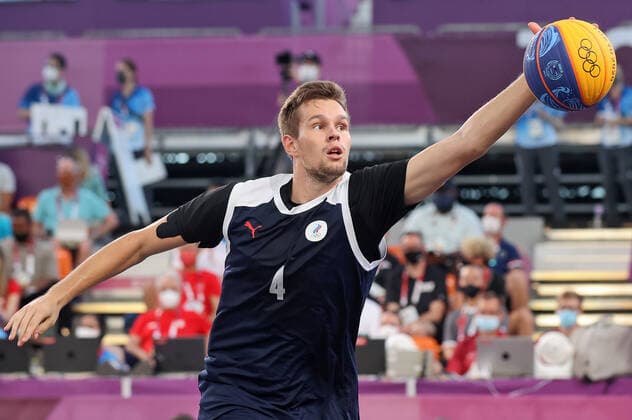 TOKYO, JAPAN - JULY 28, 2021: ROC Team s Alexander Zuev is in action in the men s 3x3 basketball semifinal match against Serbia at the 2020 Summer Olympic Games, Olympische Spiele, Olympia, OS at Aomi Urban Sports Park. Stanislav Krasilnikov TASS  TS109F35