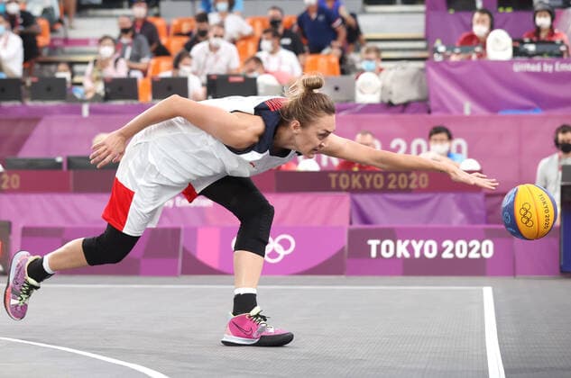 TOKYO, JAPAN - JULY 28, 2021: ROC s Anastasia Logunova in action in their women s 3x3 basketball semifinal match against China during the Tokyo 2020 Summer Olympic Games, Olympische Spiele, Olympia, OS at the Aomi Urban Sports Park. Stanislav Krasilnikov TASS  TS109FE4