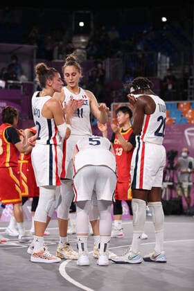 July 28, 2021, Aomi, Tokyo, Japan: Team France looking devastated as they loose the Bronze Medal Game to China in the Women s 3x3 Basketball Tournament at the Aomi Urban Sports Park on July 28th 2021 in Tokyo, Japan Aomi Japan - ZUMAc179 20210728_zep_c179_154 Copyright: xMickaelxChavetx
