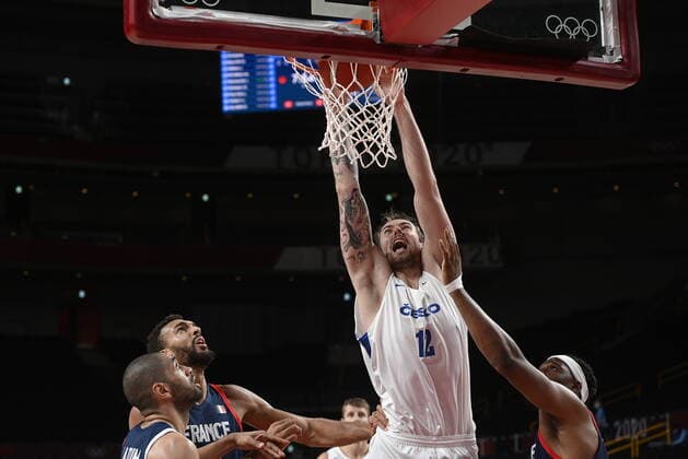 Czech Ondrej Balvin in action during the basketball Group A match Czech Republic vs. France in Tokyo 2020 Summer Olympics, Japan, July 28, 2021. (CTKxPhoto OndrejxDeml) CTKPhotoP2021072811488 