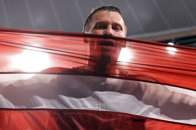 TOKYO, JAPAN - JULY 28, 2021: Latvia s Agnis Cavars celebrates winning their men s 3x3 basketball gold medal match against the ROC Team during the Tokyo 2020 Summer Olympic Games, Olympische Spiele, Olympia, OS at the Aomi Urban Sports Park. Stanislav Krasilnikov TASS  TS10A182