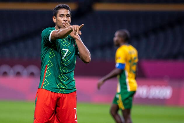 Tokyo 2020 Sapporo Olympics SAPPORO, HO - 28.07.2021: TOKYO 2020 SAPPORO OLYMPICS - Luis Roma from Mexico celebrates after scoring (0-2) during the match between South Africa and Mexico at the Tokyo 2020 Olympics, held in 2021, at Sapporo Dome in Sapporo city, Japan (Photo: Richard Callis Fotoarena) x2099412x  RichardxCallis
