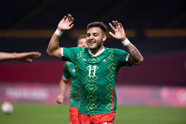 Tokyo 2020 Sapporo Olympics SAPPORO, HO - 28.07.2021: TOKYO 2020 SAPPORO OLYMPICS - Alexis Vega from Mexico celebrates after scoring (0-1) during the match between South Africa and Mexico at the Tokyo 2020 Olympiad, held in 2021, at the Sapporo Dome in the city of Sapporo, Japan (Photo: Richard Callis Fotoarena) x2099424x  RichardxCallis
