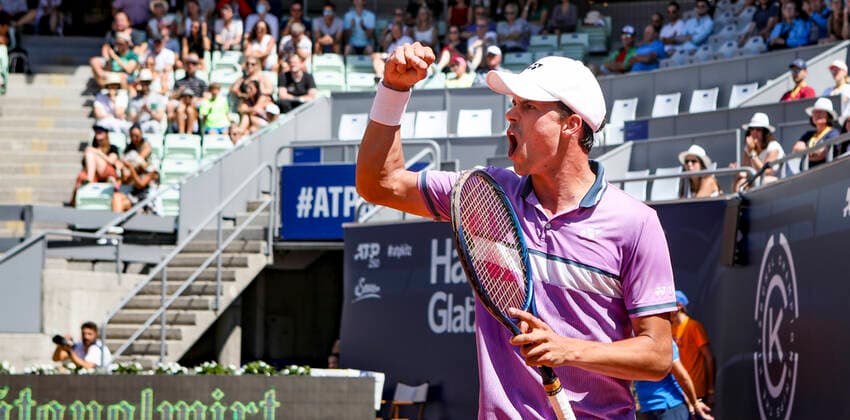 TENNIS - ATP, Tennis Herren Generali Open 2021 KITZBUEHEL,AUSTRIA,29.JUL.21 - TENNIS - ATP World Tour, Generali Open. Image shows the rejoicing of Daniel Altmaier (GER).  GEPAxpictures xPatrickxSteiner
