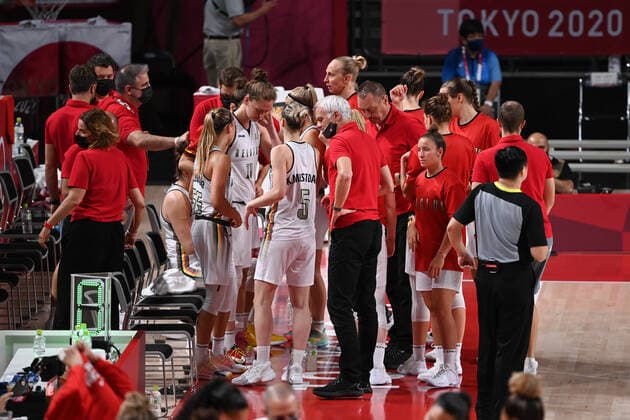 Belgian Cats players pictured during a basketball game between Belgium s Belgian Cats and Puerto Rico, in the women s preliminary round group C, on the eighth day of the Tokyo 2020 Olympic Games, Olympische Spiele, Olympia, OS in Tokyo, Japan on Friday 30 July 2021. The postponed 2020 Summer Olympics are taking place from 23 July to 8 August 2021. ROBxWALBERS  x3049968x