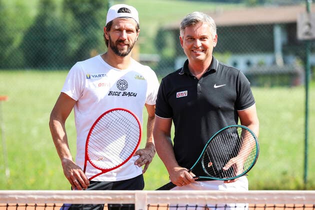 TENNIS - ATP, Tennis Herren Generali Open 2021 KITZBUEHEL,AUSTRIA,30.JUL.21 - TENNIS - ATP World Tour, Generali Open ProAm. Image shows sporting director Juergen Melzer and president Magnus Brunner (OETV).  GEPAxpictures xPatrickxSteiner