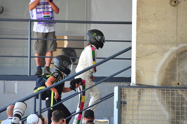 Formula 1 Grand Prix Hungarian Grand Prix 2021 30 07 2021, Hungaroring, Budapest, Formula 1 Grand Prix Hungarian Grand Prix 2021, pictured Lewis Hamilton GBR 44 , Mercedes AMG Petronas Formula One Team arrives at the track on a motorbike nordphotoxGmbHx xBratic nph00250