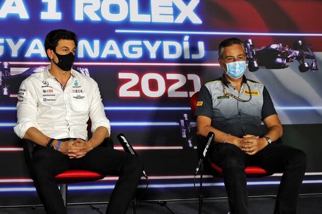 F1 Grand Prix of Hungary Toto Wolff (AUT, Mercedes-AMG Petronas F1 Team), Mario Isola (ITA, Pirelli Motorsport), F1 Grand Prix of Hungary at Hungaroring on July 30, 2021 in Budapest, Hungary. (Photo by xpbimages.com XPB Images FIA Pool via HOCH ZWEI) Budapest Hungary Poolfoto HOCH ZWEI Pool XPB Images ,EDITORIAL USE ONLY