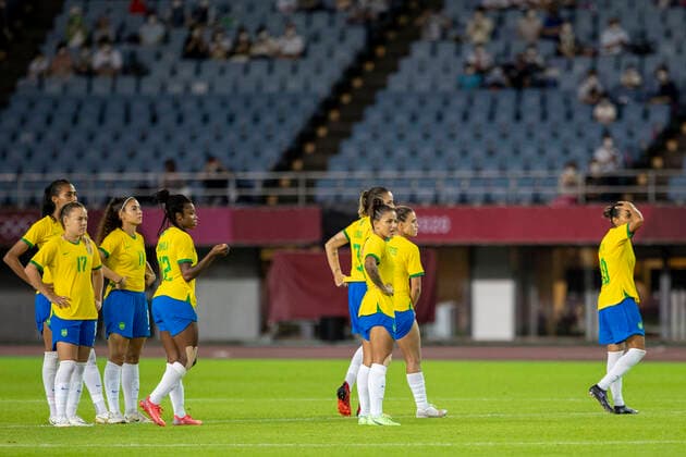 Tokyo 2020 Olympiad Tokyo TÓQUIO, TO - 30.07.2021: TOKYO 2020 OLYMPIAD TOKYO - Brazil team after losing penalties in the soccer game between Canada and Brazil in the Tokyo 2020 Olympic Games, Olympische Spiele, Olympia, OS held in 2021, the game held at the Miyagi Stadium in Japan (Photo: Richard Callis Fotoarena) x2100117x  RichardxCallis