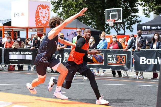 3×3 German Championship 2021, 31 07 2021 scenes at the match of the Duesseldorf teams orange jerseys on the Burgplatz 3×3 German Championship 2021 31 07 2021 in Duesseldorf Copyright: xBEAUTIFULxSPORTS KennyxBeelex
