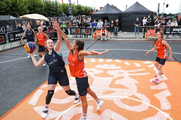3×3 German Championship 2021, 31 07 2021 scenes at the match of the Duesseldorf teams orange jerseys on the Burgplatz 3×3 German Championship 2021 31 07 2021 in Duesseldorf Copyright: xBEAUTIFULxSPORTS KennyxBeelex