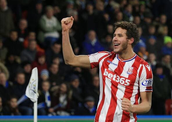 Mandatory Credit: Photo by Matt West BPI Shutterstock (9301765y) Ramadan Sobhi of Stoke City celebrates scoring his goal to make it 1-1 Huddersfield Town v Stoke City, Premier League, The John Smith s Stadium, Huddersfield, UK - 26 December 2017 Huddersfield Town v Stoke City, Premier League, The John Smith s Stadium, Huddersfield, UK - 26 December 2017  Copyright: xMattxWest BPI Shutterstockx 9301765y