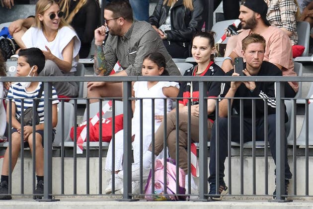 31 07 2021, xlakx, Football Regionalliga Nordost, Berliner AK TeBe Berlin emspor, v l sitting on the tribune sister Mila and wife Louisa Jindaoui of Influencer Nader El Jindaoui Berliner AK 07 7 DFL DFB REGULATIONS PROHIBIT ANY USE OF PHOTOGRAPHS as IMAGE SEQUENCES and or QUASI VIDEO Berlin