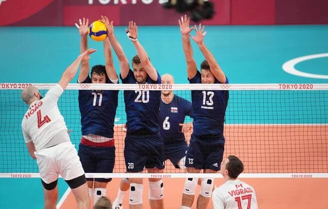01 08 2021 TOKIO IGRZYSKA OLIMPIJSKIE TOKIO 2020 TOKYO Olympic Games, Olympische Spiele, Olympia, OS VOLLEYBALL POLAND vs CANADA SIATKOWKA , MECZ POLSKA - KANADA N Z. FABIAN DRZYZGA, MATEUSZ BIENIEK, MICHAL KUBIAK FOT: Tomasz Markowski NEWSPIX --- Newspix.pl  31072021TM142
