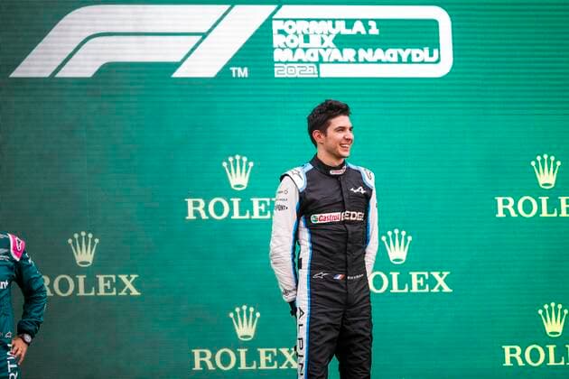 Podium, OCON Esteban (fra), Alpine F1 A521, portrait during the Formula 1 Magyar Nagydij 2021, Hungarian Grand Prix, 11th round of the 2021 FIA Formula One World Championship, WM, Weltmeisterschaft from July 30 to August 1, 2021 on the Hungaroring, in Mogyorod, near Budapest, Hungary - FORMULE 1 : Grand Prix de Hongrie - Course - 01 08 2021 DPPI PANORAMIC _V2_3972