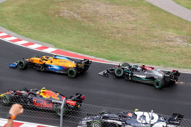 Start, 11 Sergio Perez MEX, Red Bull Racing , 4 Lando Norris GBR, McLaren F1 Team , 77 Valtteri Bottas FIN, Mercedes AMG Petronas F1 Team , F1 Grand Prix of Hungary at Hungaroring on August 1, 2021 in Budapest, Hungary Photo by HOCH ZWEI Budapest Hungary