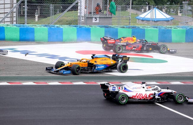 Start, 9 Nikita Mazepin RUS, Haas F1 Team , 3 Daniel Ricciardo AUS, McLaren F1 Team , 11 Sergio Perez MEX, Red Bull Racing , F1 Grand Prix of Hungary at Hungaroring on August 1, 2021 in Budapest, Hungary Photo by HOCH ZWEI Budapest Hungary