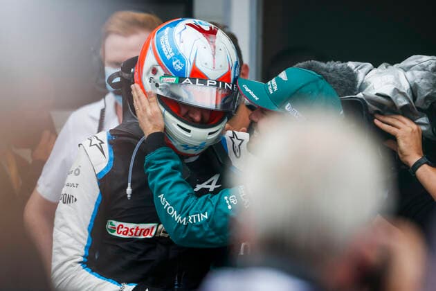 31 Esteban Ocon FRA, Alpine F1 Team , 5 Sebastian Vettel GER, Aston Martin Cognizant F1 Team , F1 Grand Prix of Hungary at Hungaroring on August 1, 2021 in Budapest, Hungary Photo by HOCH ZWEI Budapest Hungary