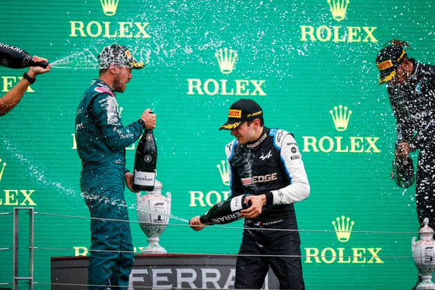 5 Sebastian Vettel GER, Aston Martin Cognizant F1 Team , 31 Esteban Ocon FRA, Alpine F1 Team , F1 Grand Prix of Hungary at Hungaroring on August 1, 2021 in Budapest, Hungary Photo by HOCH ZWEI Budapest Hungary
