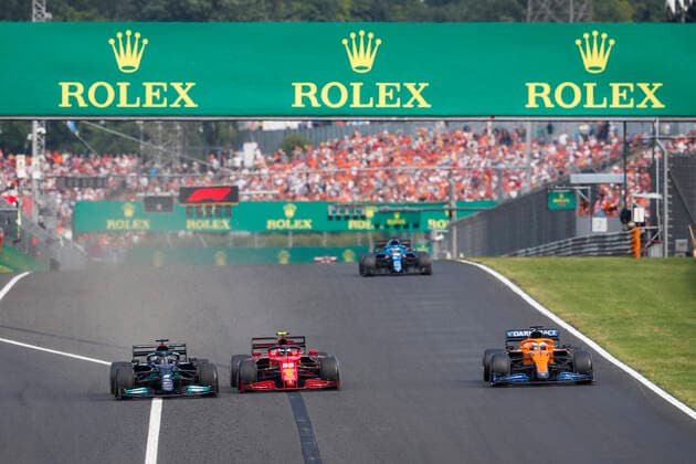 44 Lewis Hamilton GBR, Mercedes AMG Petronas F1 Team , 55 Carlos Sainz ESP, Scuderia Ferrari Mission Winnow , 3 Daniel Ricciardo AUS, McLaren F1 Team , F1 Grand Prix of Hungary at Hungaroring on August 1, 2021 in Budapest, Hungary Photo by HOCH ZWEI Budapest Hungary